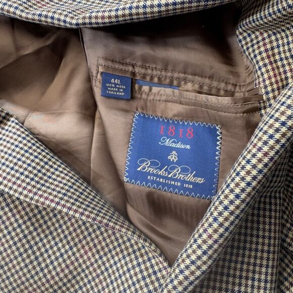 Brooks Brothers Sport Coat Men 44 Long Beige Madison 1818 Houndstooth Blazer - Picture 4 of 16